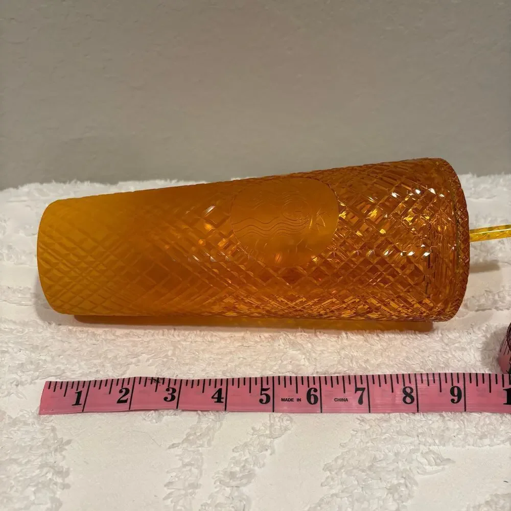 STARBUCKS Siren Logo Tumbler Orange Diamond Grid Venti 24OZ/710ML Collectible